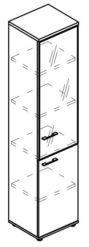 Шкаф для документов узкий со стеклянной дверью в алюминиевой рамке правый (топ ДСП) 