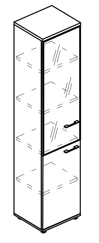Шкаф для документов узкий со стеклянной дверью в алюминиевой рамке левый (топ ДСП) 