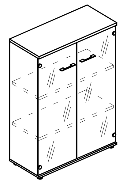 Шкаф средний со стеклянными прозрачными дверьми (топ ДСП)