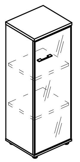 Шкаф средний узкий со стеклянной дверью в алюминиевой рамке правый (топ ДСП)