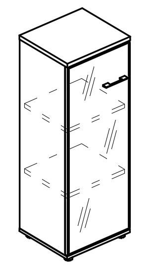 Шкаф средний узкий со стеклянной дверью в алюминиевой рамке левый (топ ДСП)