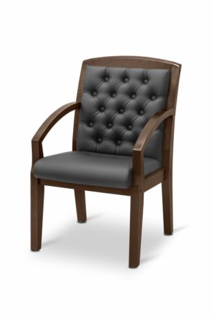 Кресло посетителя Граф с утяжкой экокожа премиум / черная CN1114/дерево - тёмный орех аида