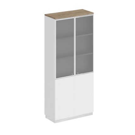 Шкаф для документов со стеклянными дверьми дуб гладстоун светлый / белый премиум / белый премиум