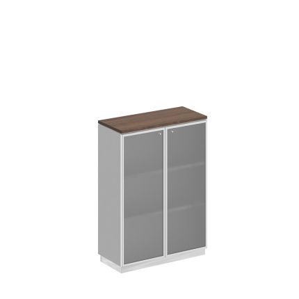 Шкаф для документов средний стекло в рамке дуб гладстоун (столешница, фасад, топ)/ белый премиум (корпус)