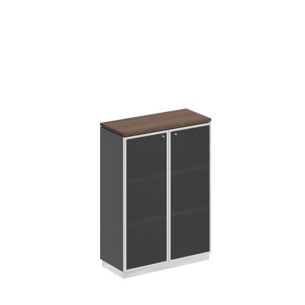 Шкаф для документов средний стекло в рамке дуб гладстоун (столешница, фасад, топ)/ антрацит премиум(корпус)