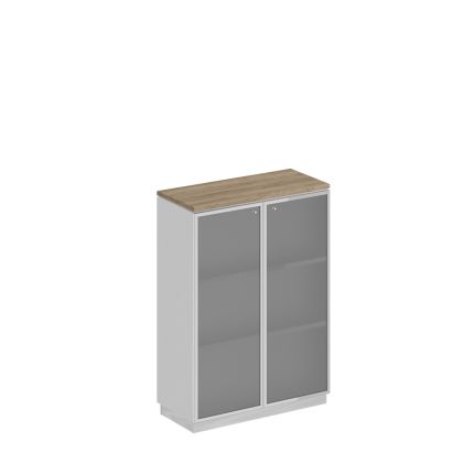 Шкаф для документов средний стекло в рамке дуб гладстоун светлый (столешница, фасад, топ) / белый премиум (корпус)