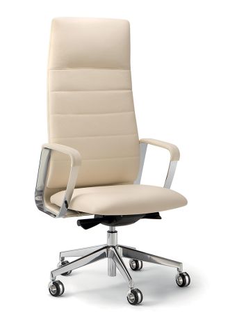 Кресло для руководителя Directa с высокой спинкой в коже натуральная кожа / белая