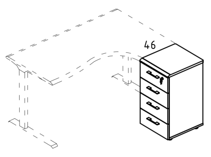 Тумба с замком приставная 4-х ящика 1 скос к столу Классика мокко премиум / вяз либерти / вяз либерти