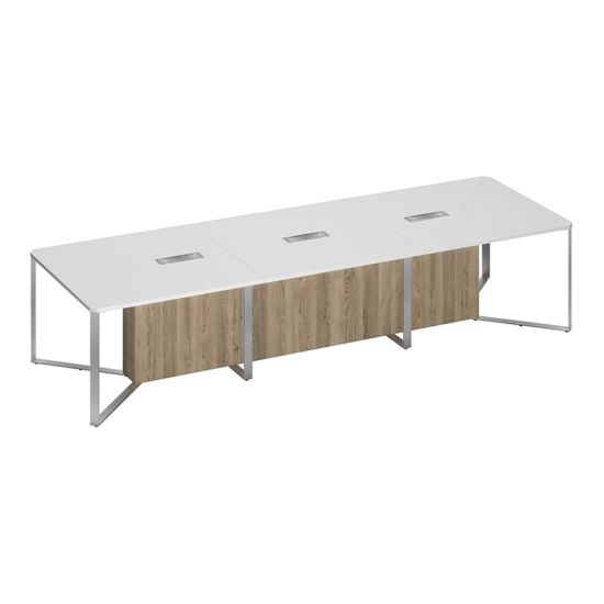 Стол для переговоров составной 3-секционный белый премиум / белый премиум / дуб гладстоун светлый