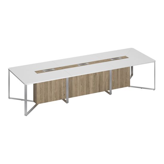 Стол для переговоров составной 3-секционный белый премиум / дуб гладстоун светлый / дуб гладстоун светлый