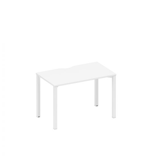Стол письменный на металлокаркасе, столешница с вырезом белый премиум / белый гладкий